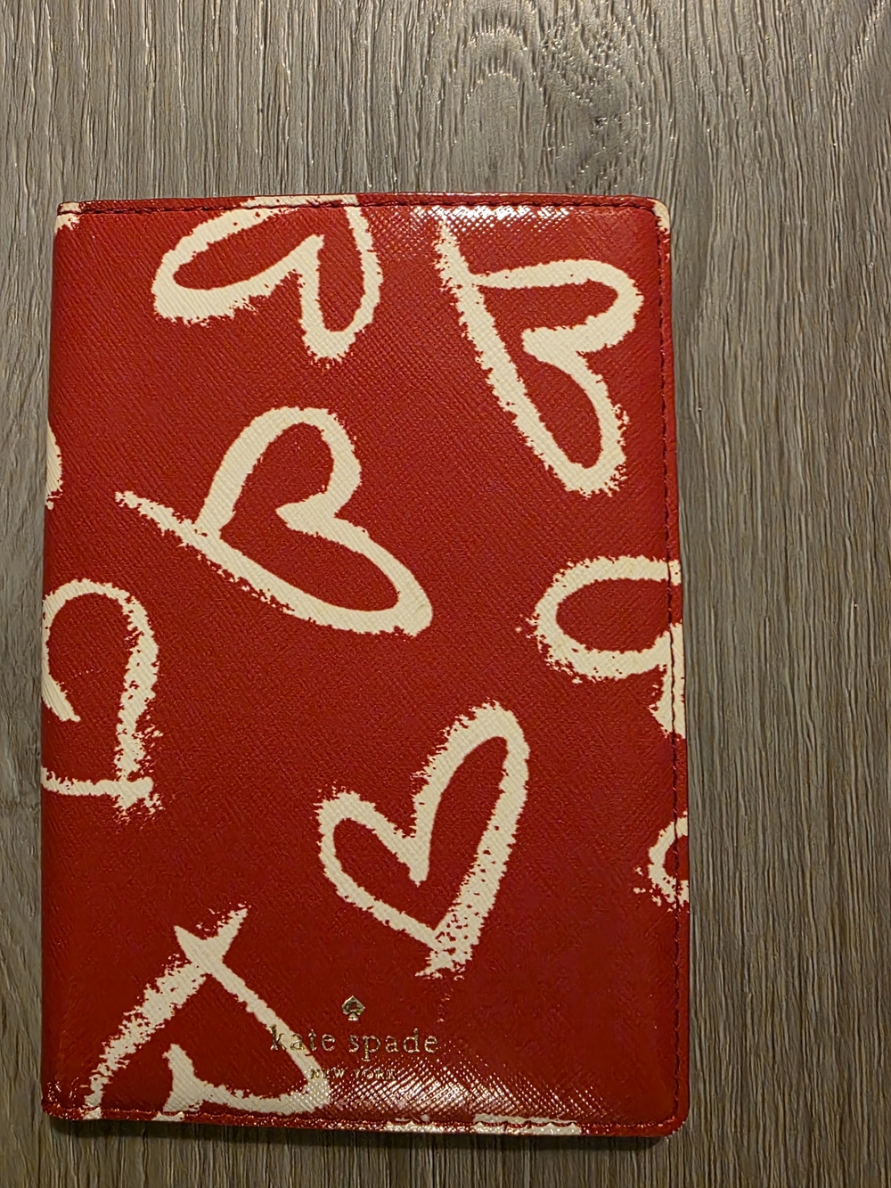 Kate Spade Red Heart Print Passport Holder
